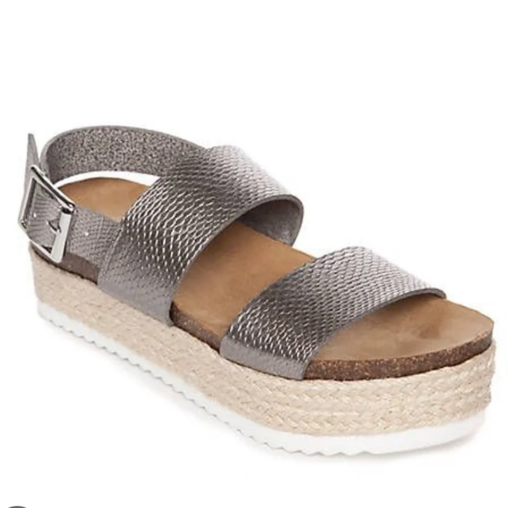 New Directions Metallic Lauren Flatform Platform Sling Sandals Size 8.5